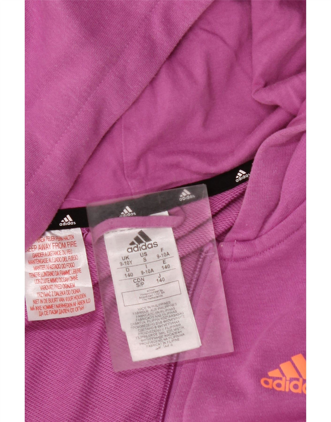 ADIDAS ljubičasta pamučna majica s kapuljačom s patentnim zatvaračem ADIDAS za djevojčice 9-10 godina