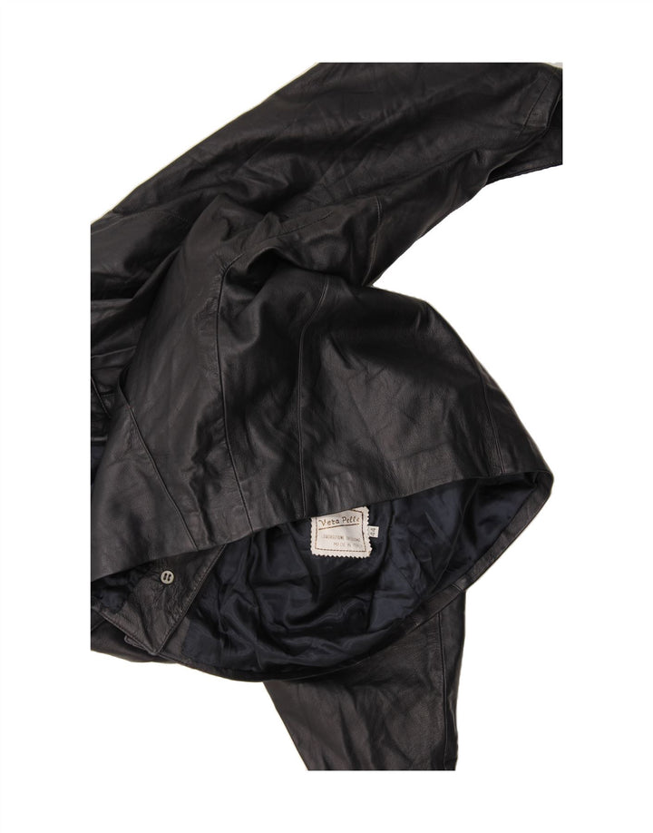VINTAGE Womens Leather 2 Button Blazer Jacket IT 44 Medium Black Leather Vintage Vintage and Second-Hand Vintage from Messina Hembry 