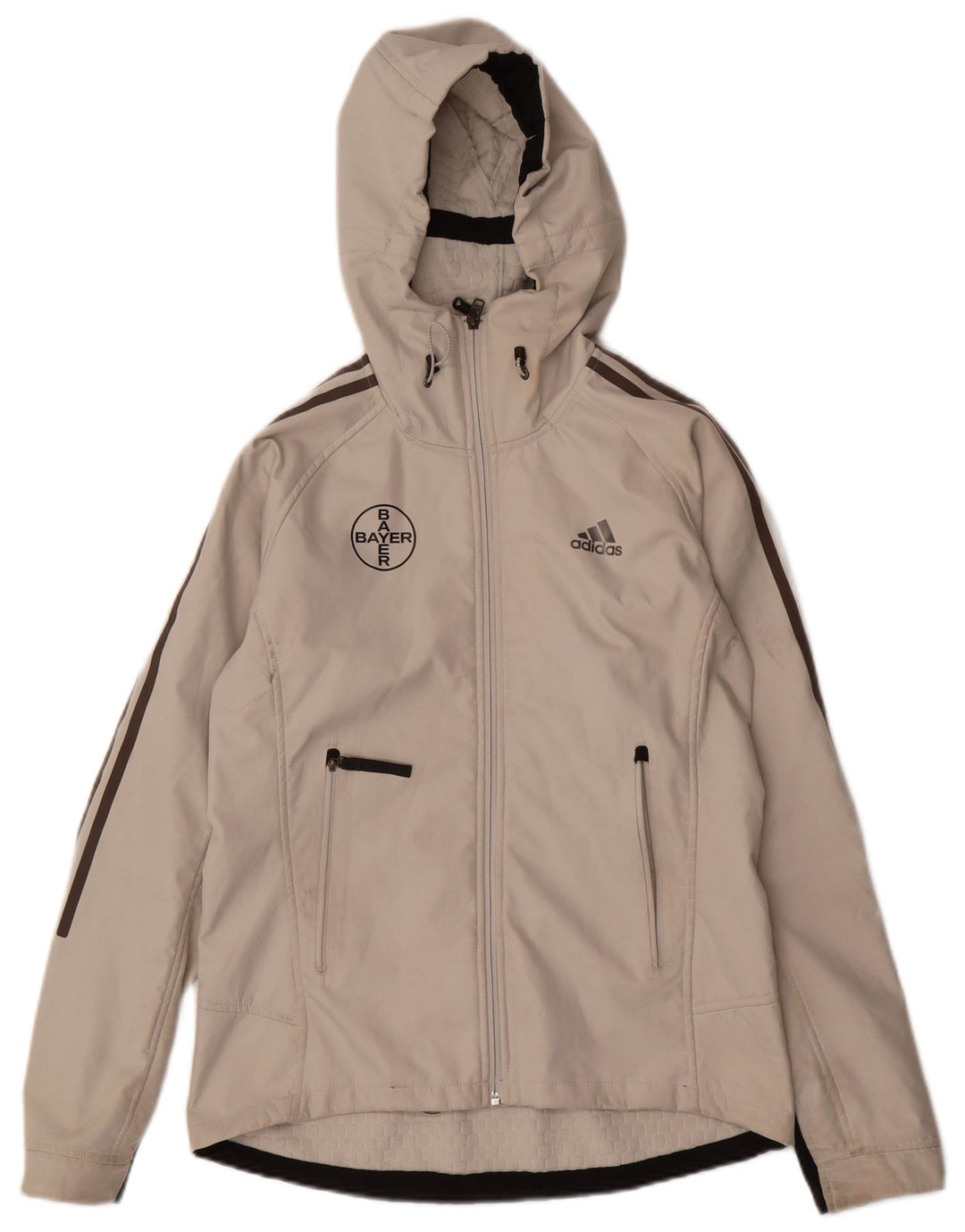 ADIDAS Womens Graphic Hooded Bomber Jacket UK 10 Small Off White Polyester