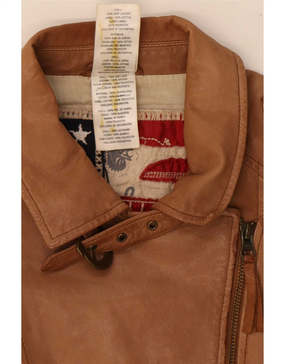 Ženska kožna biciklistička jakna True Religion UK 10 Small Beige Colourblock