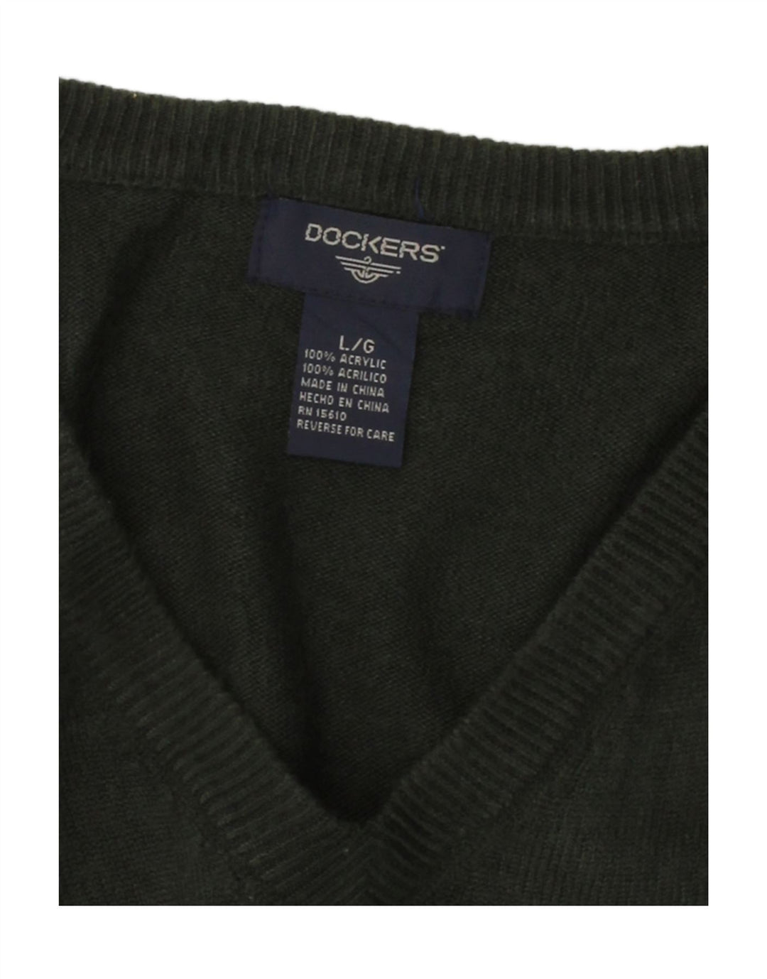 DOCKERS Mens V-Neck Jumper Sweater Large Green Acrylic Vintage Dockers and Second-Hand Dockers from Messina Hembry 