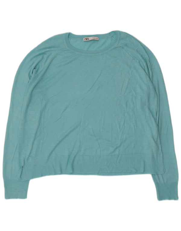 Zara veliki ženski džemper s veznim izrezom UK 16 velika plava viskoza