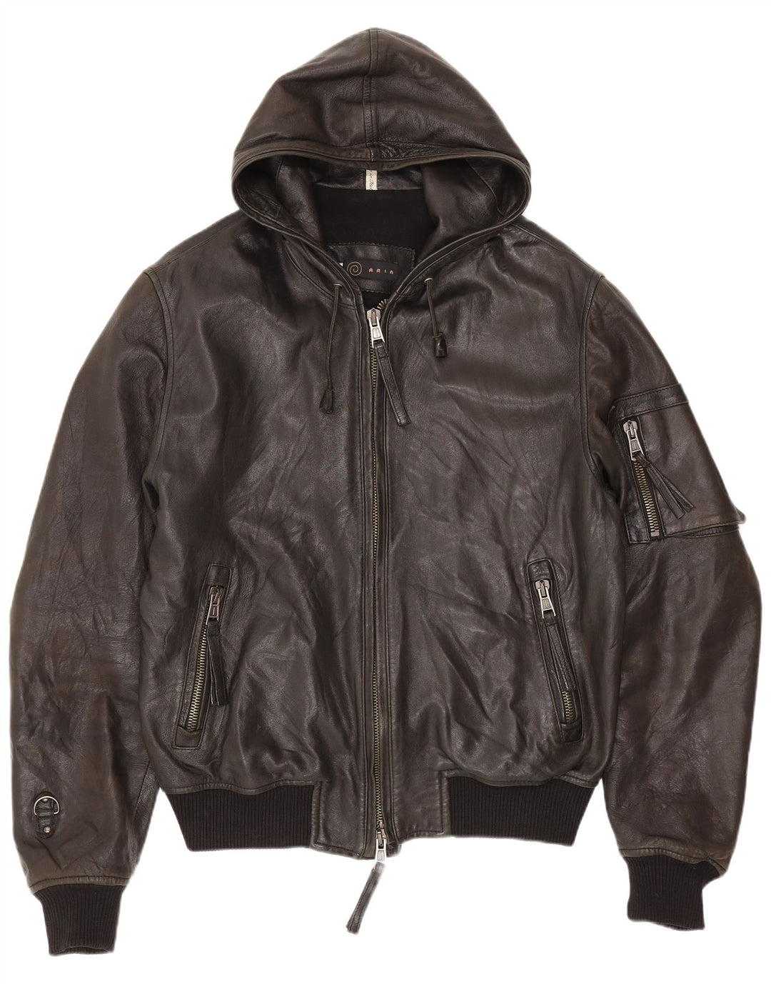 Muška kožna bomber jakna s kapuljačom Aria IT 50 Large Black
