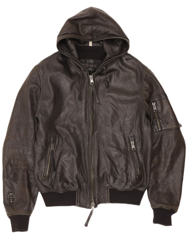 Muška kožna bomber jakna s kapuljačom Aria IT 50 Large Black