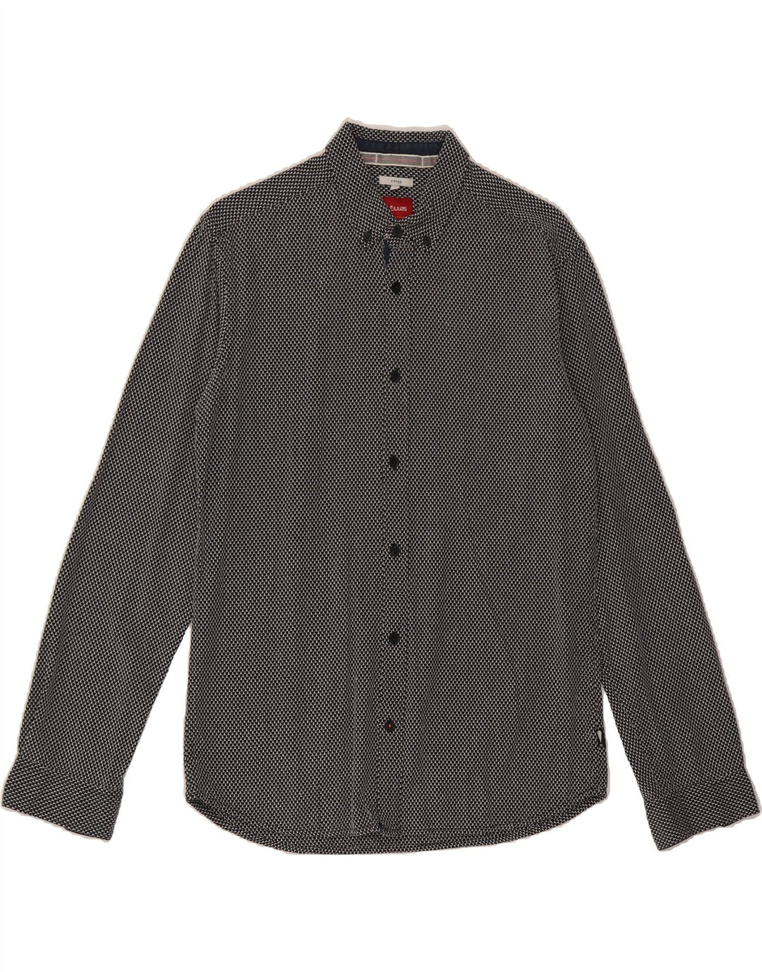 JULES Mens Abstract Pattern Fitted Shirt Medium Navy Blue Cotton Vintage Jules and Second-Hand Jules from Messina Hembry 