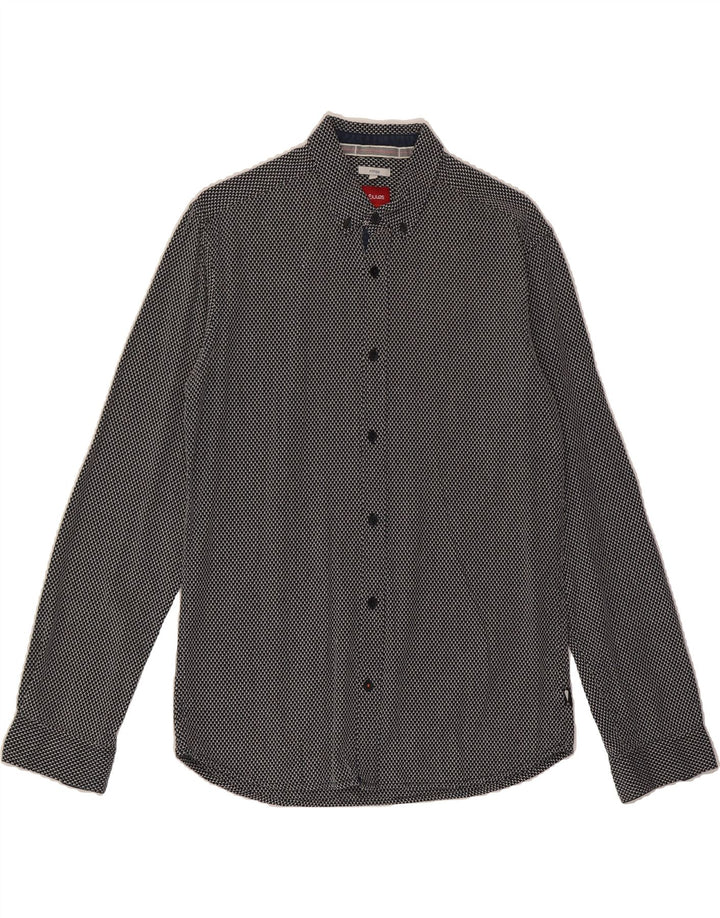 JULES Mens Abstract Pattern Fitted Shirt Medium Navy Blue Cotton Vintage Jules and Second-Hand Jules from Messina Hembry 