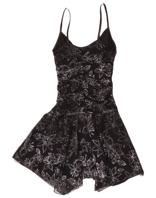 Jane Norman Womens Sleeveless Asymmetrical Dress UK 14 Medium Black Floral