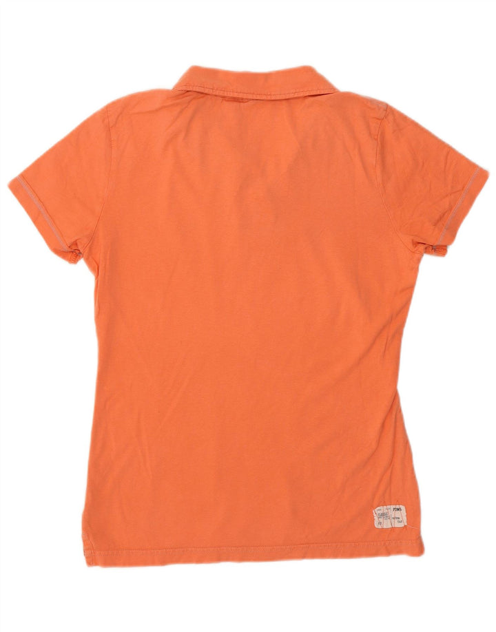PUMA Womens Polo Shirt UK 14 Medium Orange Striped