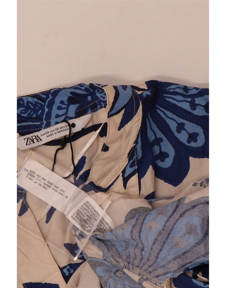 Zara ženska prevelika pulover majica UK 6 XS bež cvjetni pamuk