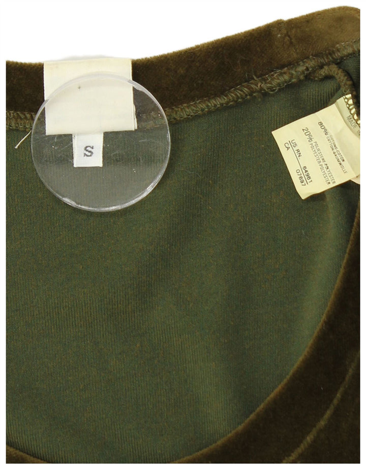 BENETTON Ženska baršunasta haljina dugih rukava uz tijelo UK 8 Mali zeleni pamuk