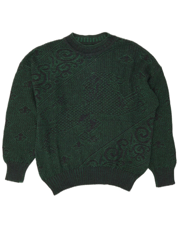 Vintage Mens Crew Neck Jumper Sweater Large Green Paisley