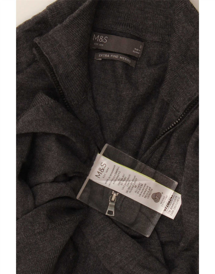 Marks & Spencer muški džemper s izrezom s patentnim zatvaračem Mali sivi merino vuneni pulover