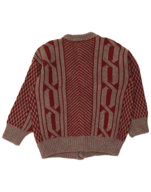 Vintage muški kardigan džemper srednje bordo geometrijske boje