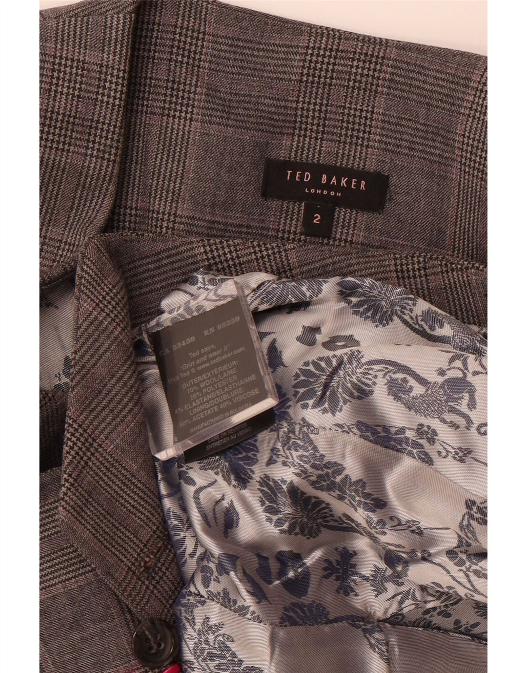 TED BAKER Ženski prsluk s dvorednim kopčanjem veličine 2, mali sivi karirani vuneni