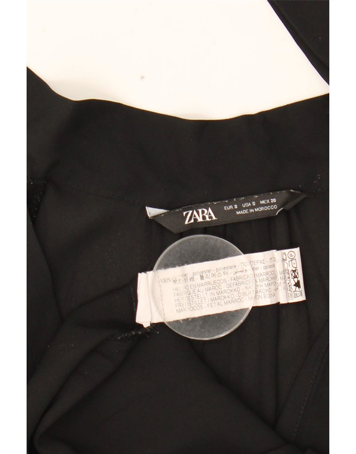 Zara ženska bluza dugih rukava s prednjom kravatom UK 10 mali crni poliester