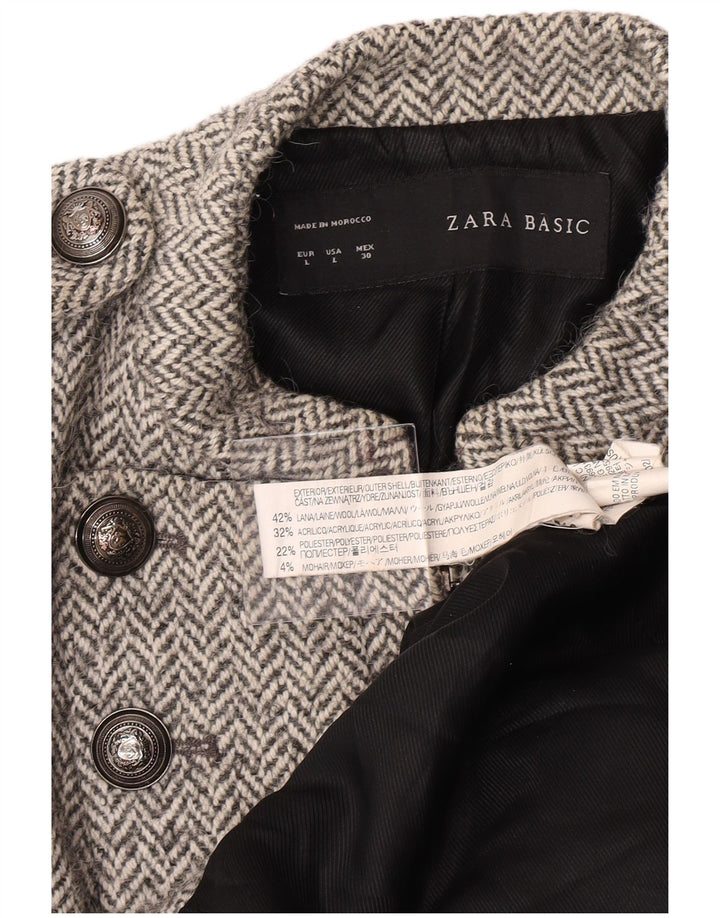 Zara ženski vojni kaput UK 14 Large Grey Riblja kost vuna