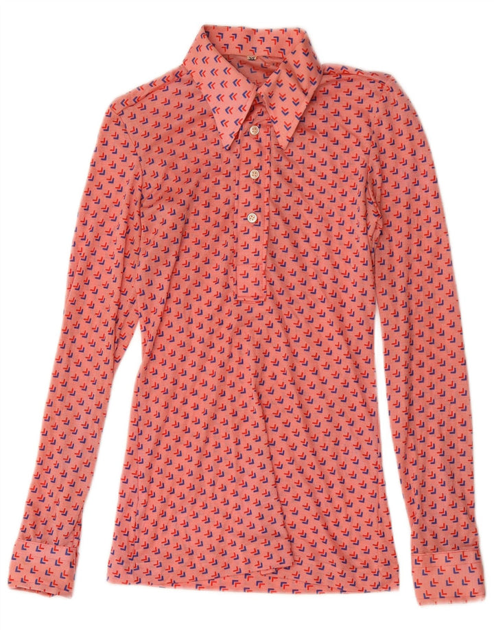 Vintage ženski pulover košulja bluza UK 8 Mala ružičasta geometrijska