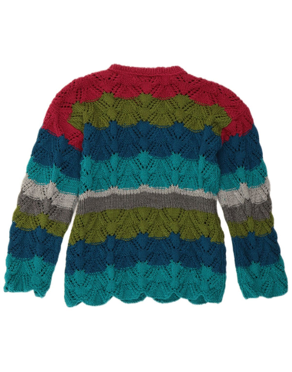 Vintage ženski džemper s okruglim izrezom UK 14 srednje raznobojnih pruga