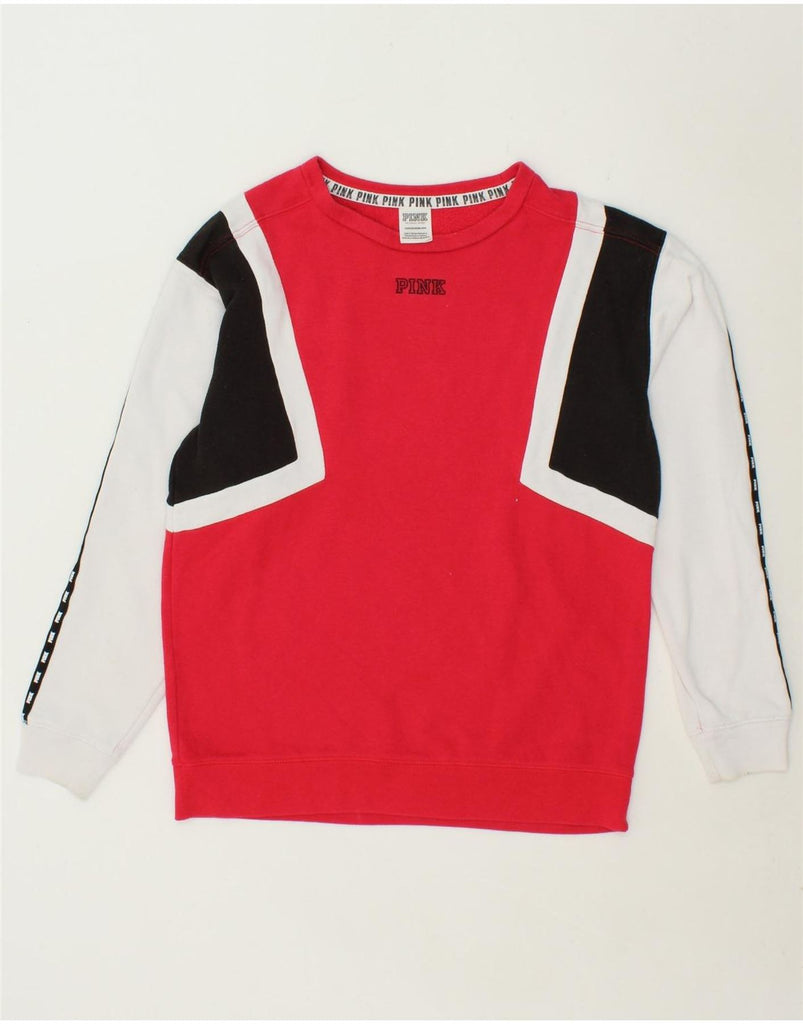 VICTORIAS SECRET Womens Pink Sweatshirt Jumper XS Red Colourblock Cotton Vintage Victorias Secret and Second-Hand Victorias Secret from Messina Hembry 