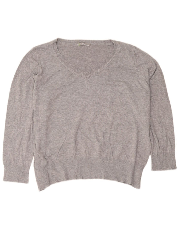Marks & Spencer ženski džemper s V-izrezom UK 22 3XL siva viskoza