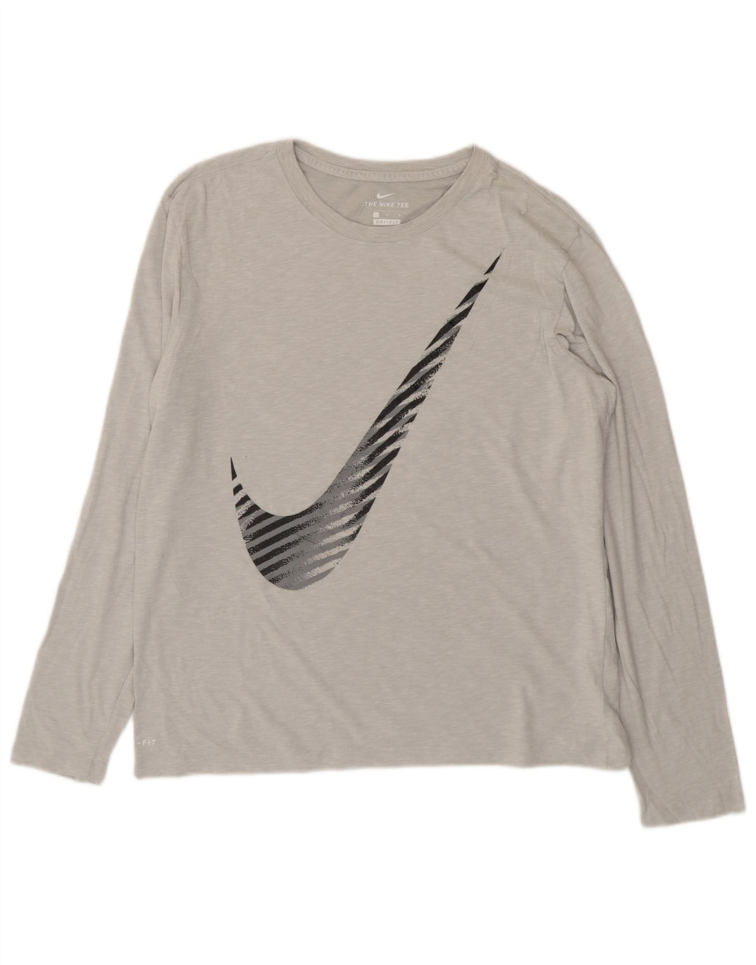 NIKE Mens Dri Fit Graphic Top Long Sleeve Large Grey Cotton