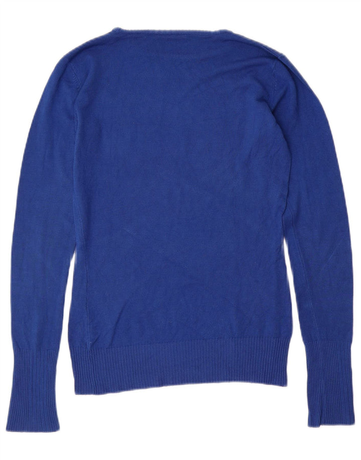 GUESS Ženski džemper s veznim izrezom UK 12 Srednje plava viskoza