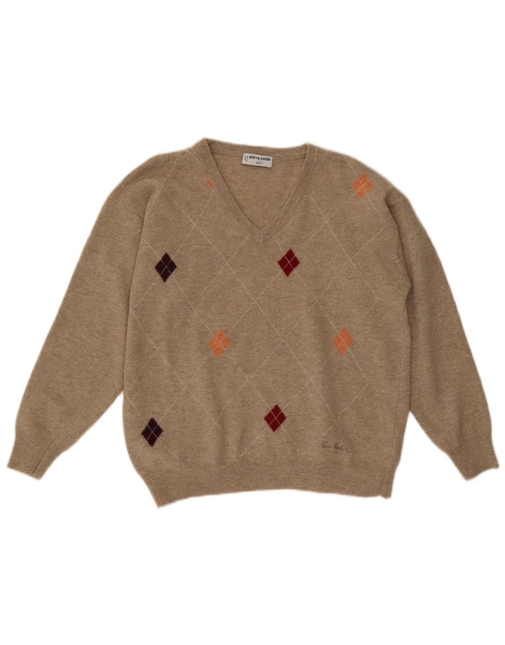 Pierre Cardin Muški pulover s V-izrezom IT 52 Large Beige Argyle/Diamond