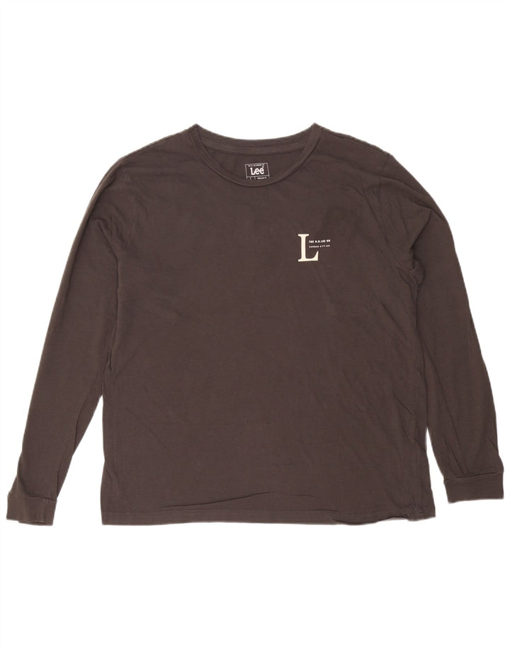 LEE Mens Regular Fit Graphic Top Long Sleeve Large Grey Cotton