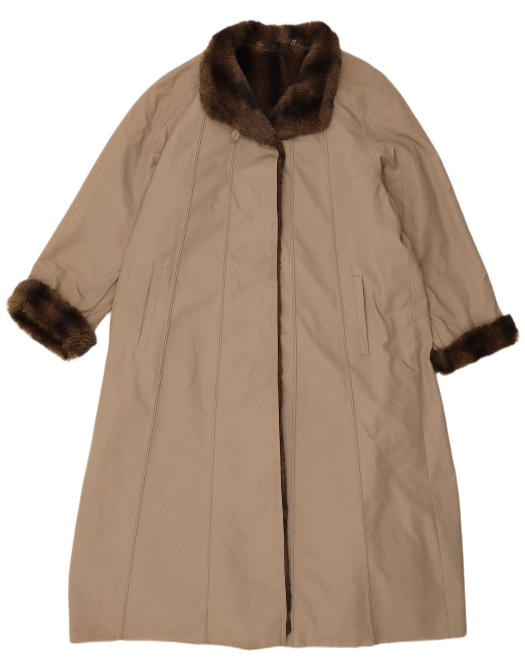 VINTAGE ženski preveliki kaput od umjetnog krzna EU 40 srednje bež poliester