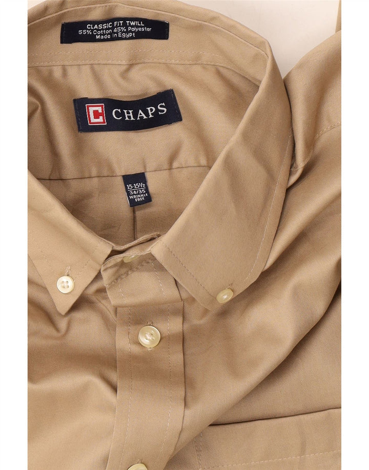 CHAPS Mens Classic Fit Twill Shirt Size 15 1/2 Medium Beige Cotton Vintage Chaps and Second-Hand Chaps from Messina Hembry 