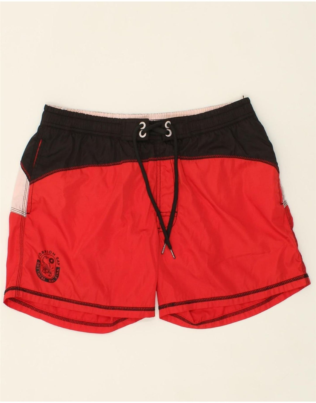 SCORPION BAY Mens Graphic Swimming Shorts Large Red Colourblock Polyester Vintage Scorpion Bay and Second-Hand Scorpion Bay from Messina Hembry 