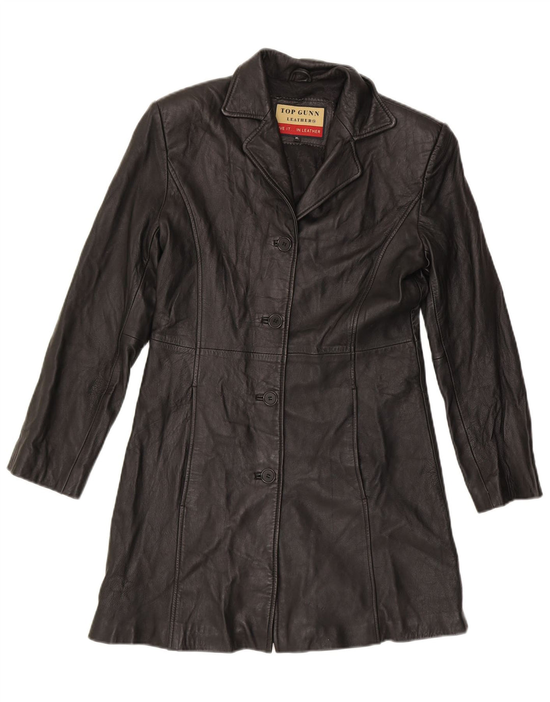 VINTAGE Womens Leather Coat UK 18 XL Black Leather
