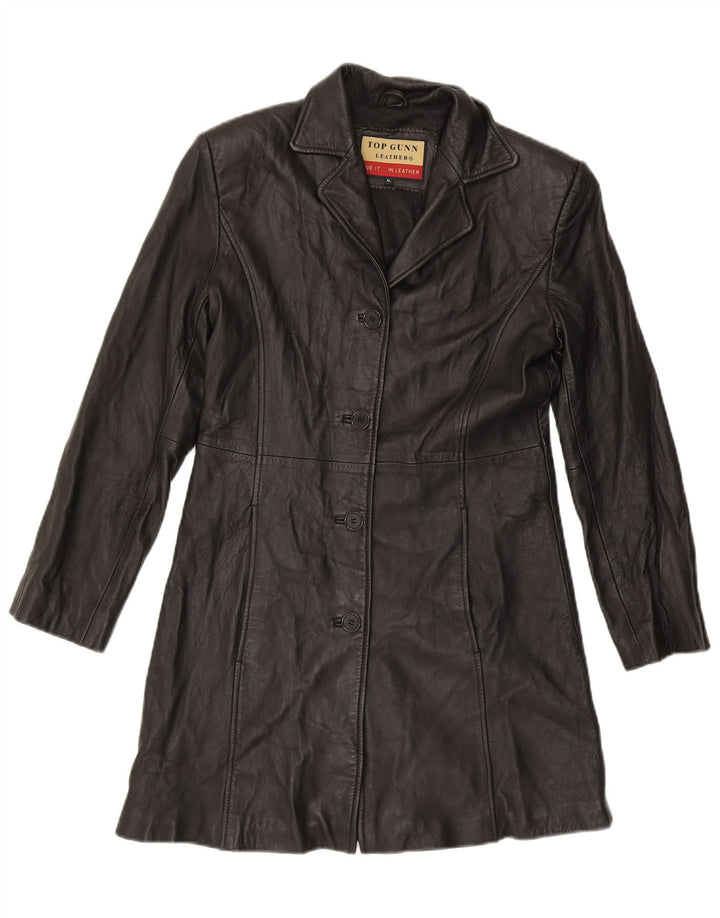 VINTAGE Womens Leather Coat UK 18 XL Black Leather