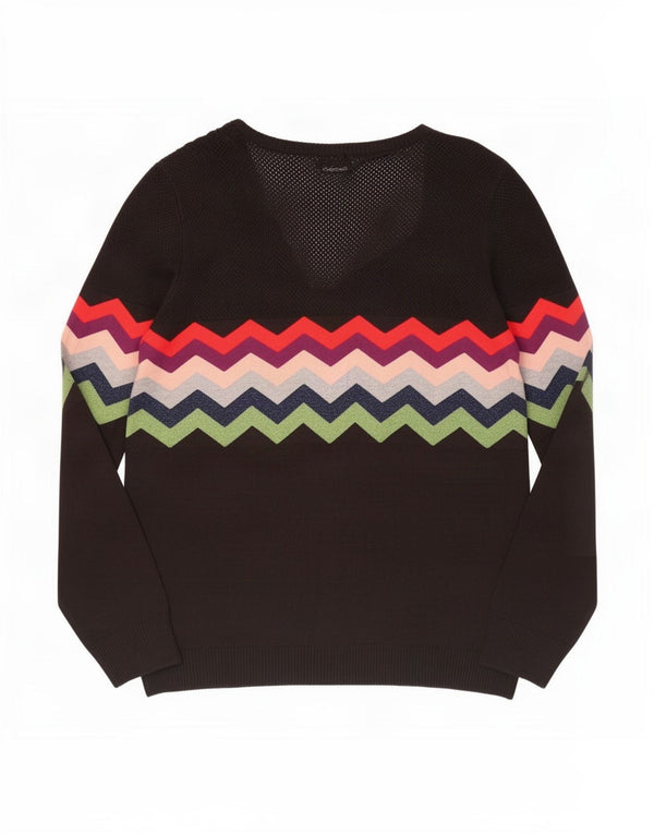 Desigual Womens V-Neck Jumper Sweater UK 18 XL Black Chevron Viscose