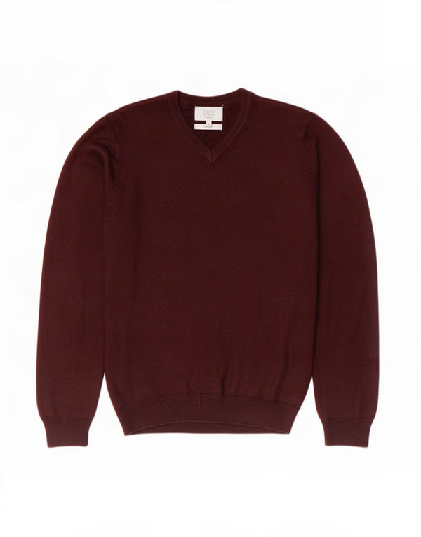 Marks & Spencer muški džemper s V-izrezom, mali tamnocrveni