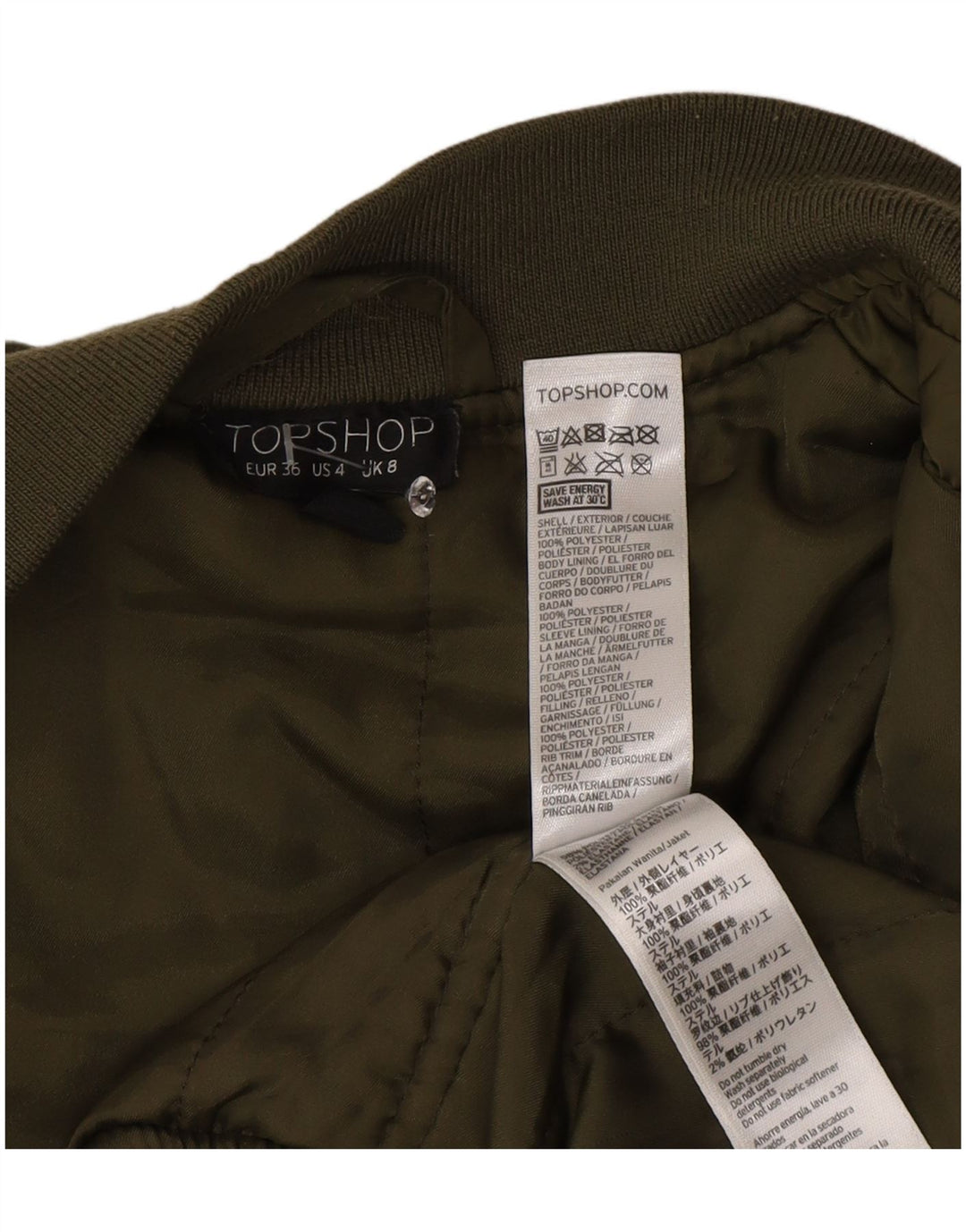 Topshop ženska podstavljena bomber jakna UK 8 Mali zeleni poliester