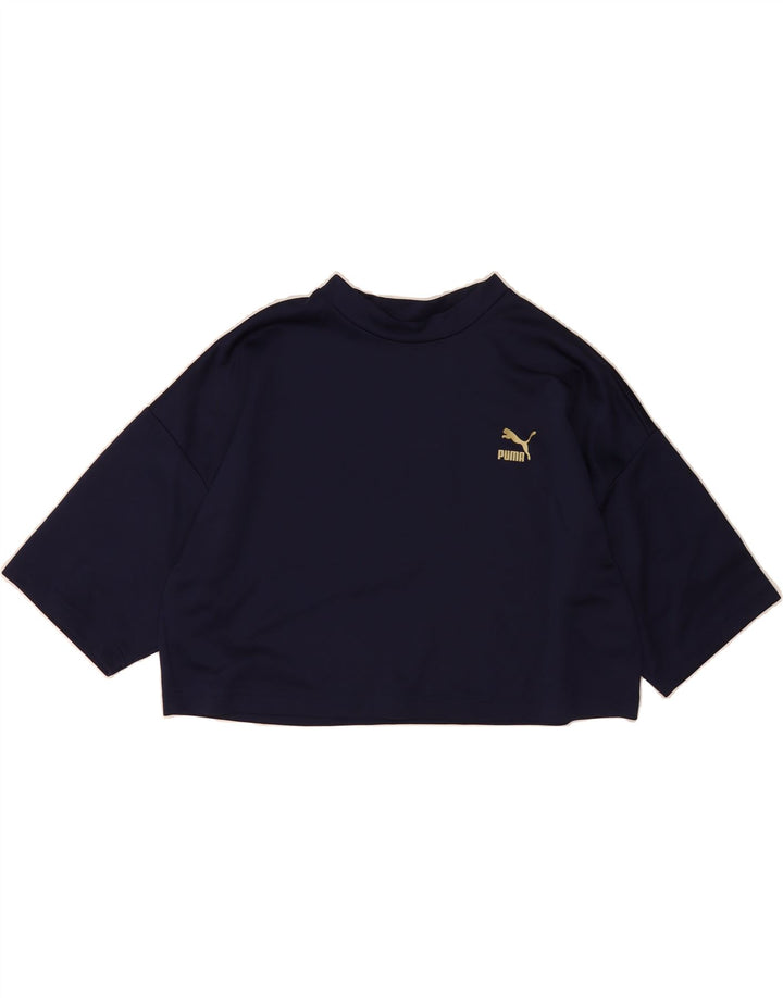 PUMA Womens Oversized Crop Graphic T-Shirt Top UK 12 Medium Navy Blue Vintage Puma and Second-Hand Puma from Messina Hembry 