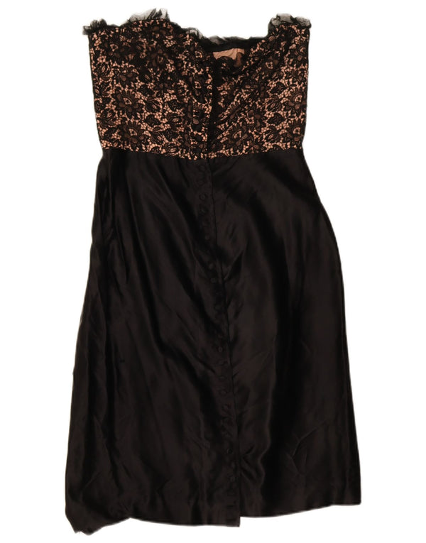 Vintage ženska haljina bez naramenica UK 8 Mala crna cvjetna