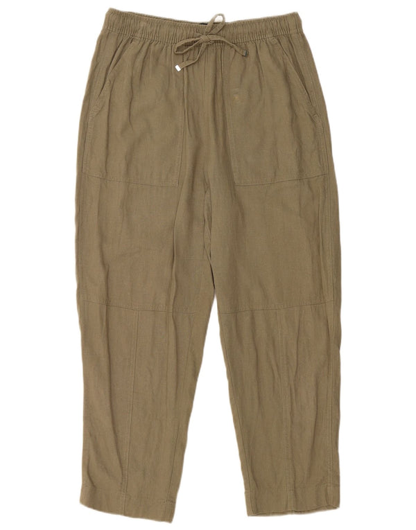 Zara Womens High Waist Straight Cropped Trousers Medium W30 L23 Khaki Linen