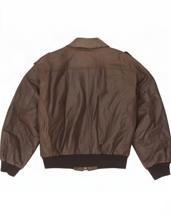 Vintage Mens Military Leather Jacket IT 52 XL Brown