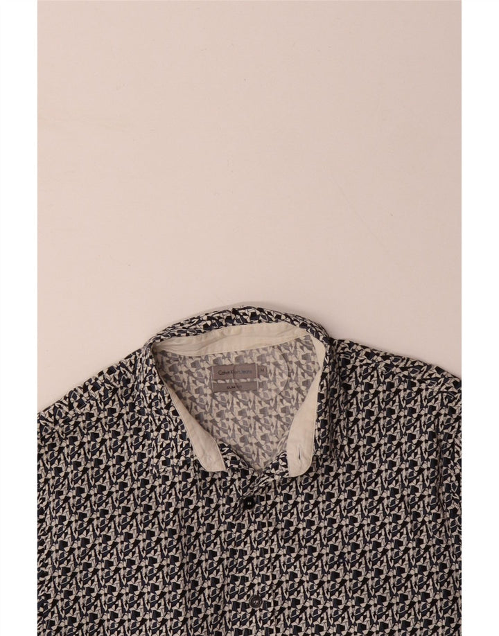 CALVIN KLEIN JEANS Muška uska košulja Srednji crni geometrijski pamuk