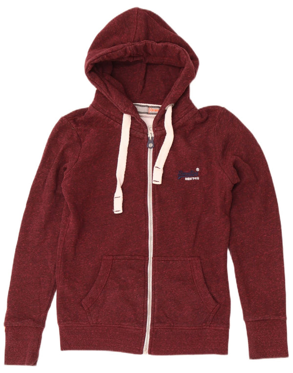 Superdry ženski pulover s kapuljačom s patentnim zatvaračem UK 10 mali tamnocrveni pjegavi poliester