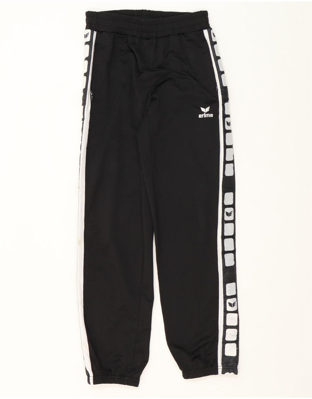 ERIMA Mens Graphic Tracksuit Trousers Small  Black Polyester Vintage Erima and Second-Hand Erima from Messina Hembry 