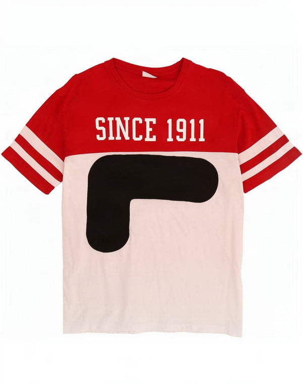 Fila Mens Graphic T-Shirt Top Medium White Colourblock Cotton