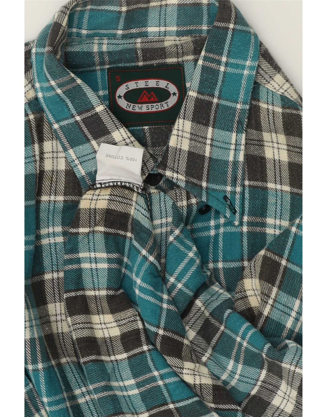 Vintage muška flanelska košulja, mali plavi karirani pamuk