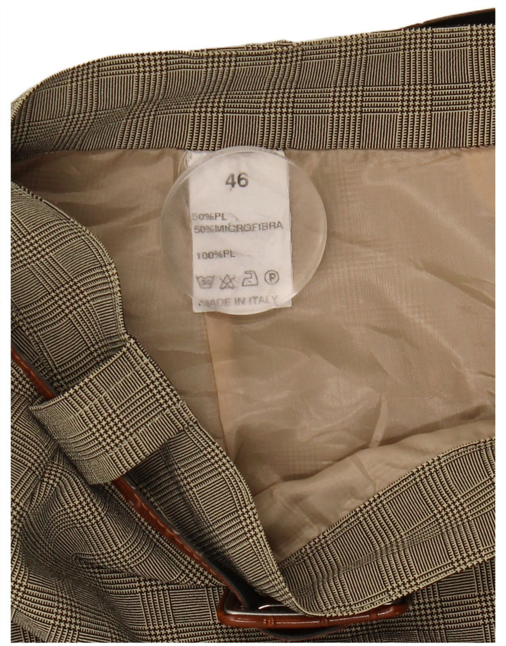 Vintage ženska suknja A-kroja IT 46 velika W28 kaki karirani poliester