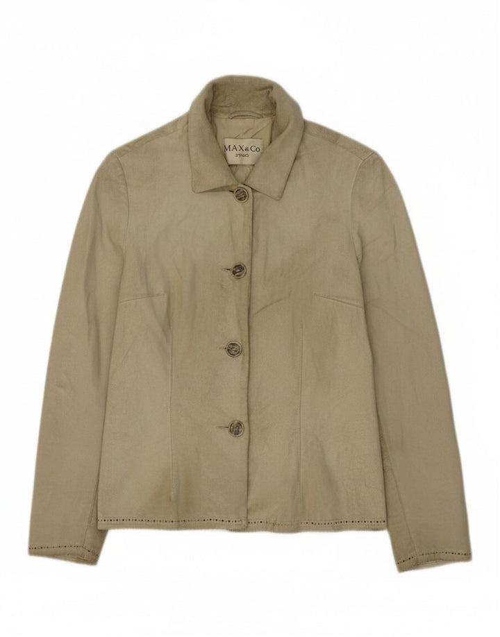 MAX&CO. Womens Suede Jacket UK 10 Small Beige Leather
