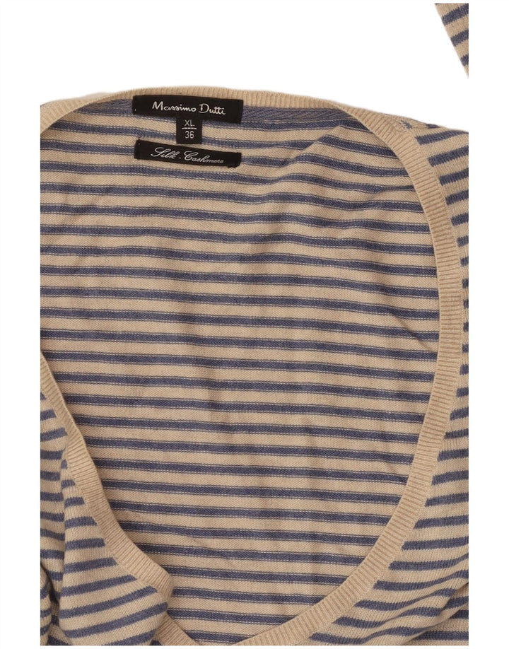 MASSIMO DUTTI Ženski džemper s V-izrezom UK 18 XL od kašmira na plave pruge