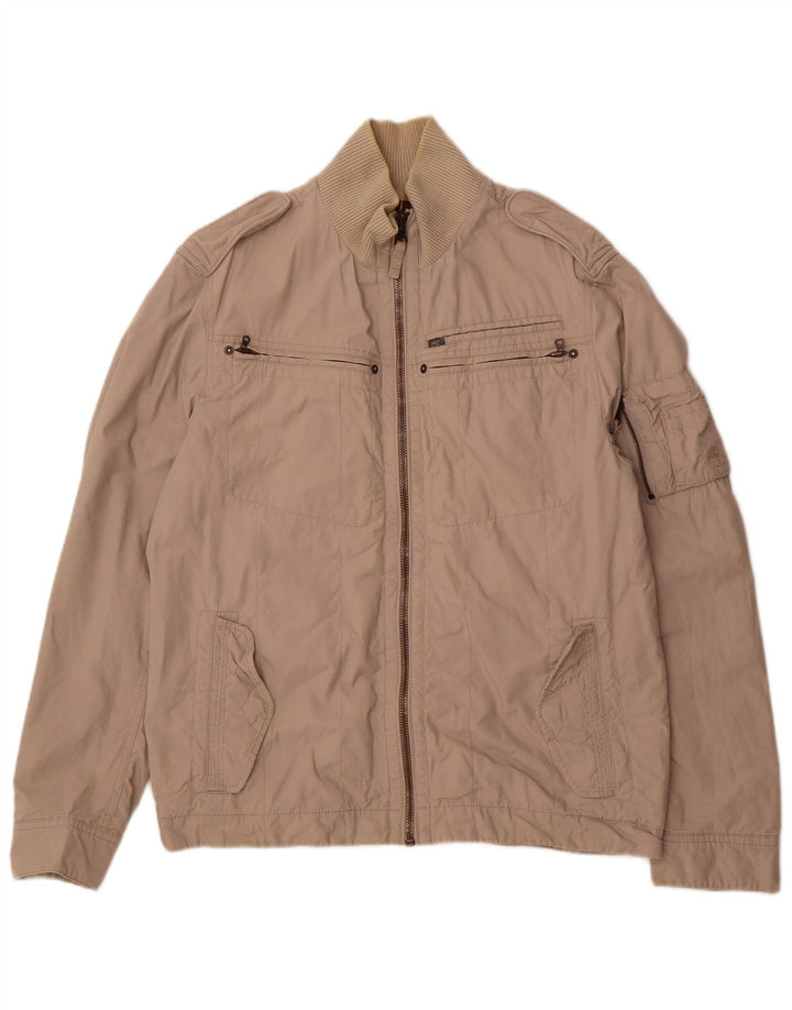 TIMBERLAND Mens Slim Fit Bomber Jacket UK 40 Large Grey Cotton
