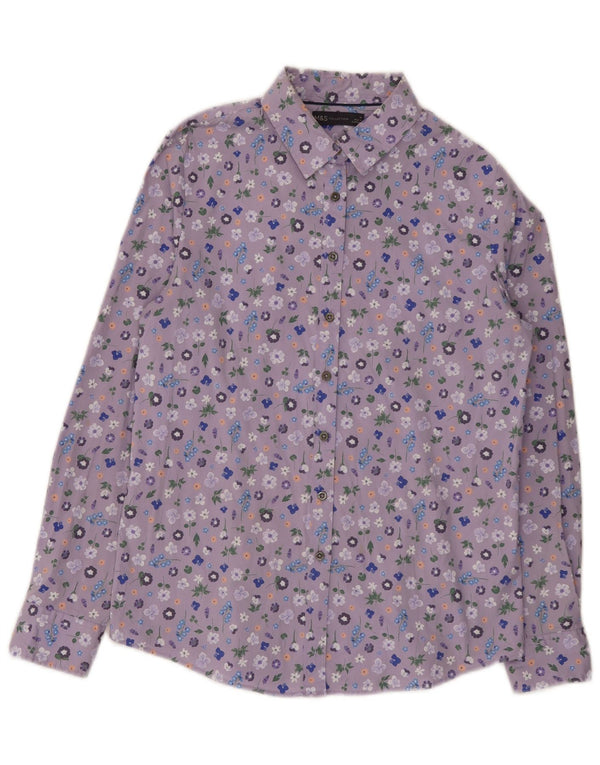 Marks & Spencer Womens Shirt UK 10 Small Purple Floral Cotton